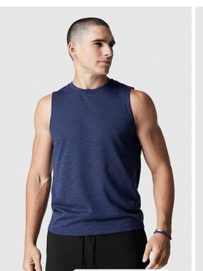 Fabletics Front Row Sleeveless Tee Navy Blue Mens XL Muscle Tank Workout